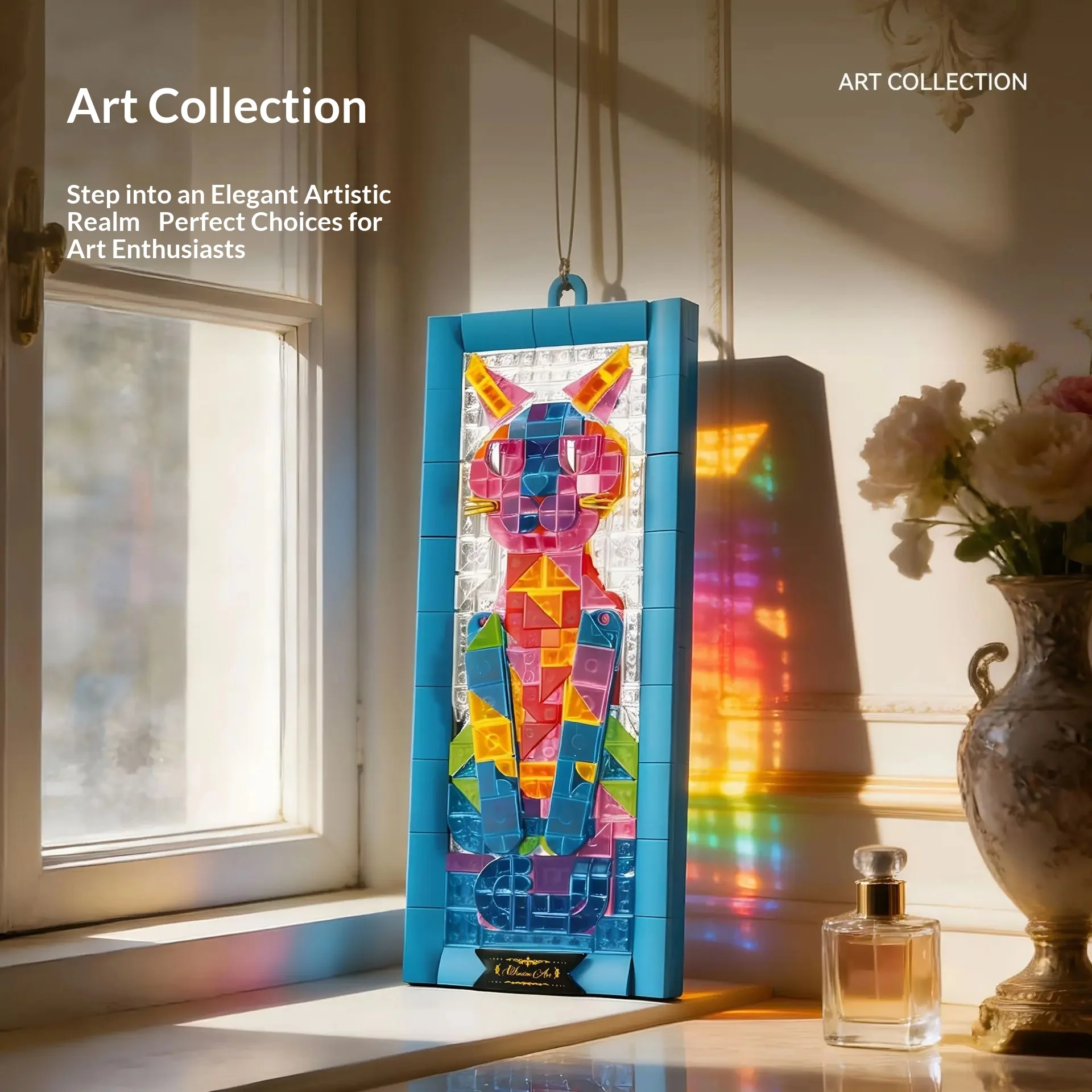Wall Painting Bricks Construction Set Cat Moc Building Blocks Children Toys Colored Window Mini Blocks Toys For Adults Girl Gift