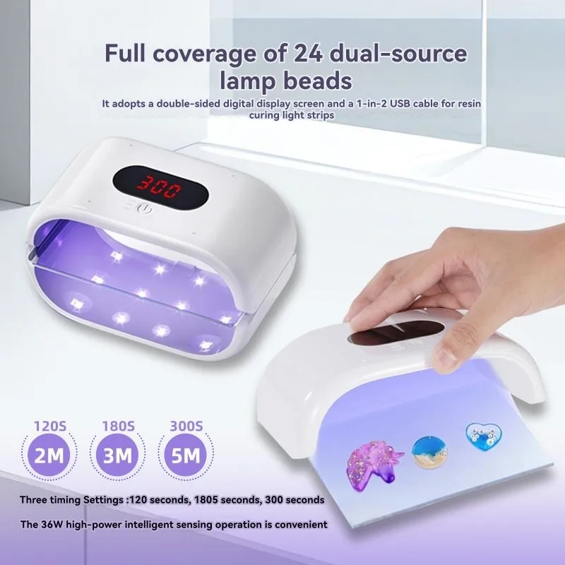 Lampada per unghie a doppia sorgente luminosa Lampada polimerizzante UV a 24 perline per unghie in gel-Compatibile con schermo mobile, non annerimento, cura di 120 secondi