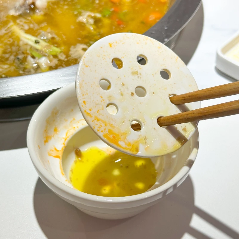 Ceramic Double Layer Oil Filter Bowl Hot Pot Dipping Bowl Household Soup Strainer Bowl Self-service Hot Pot Tableware