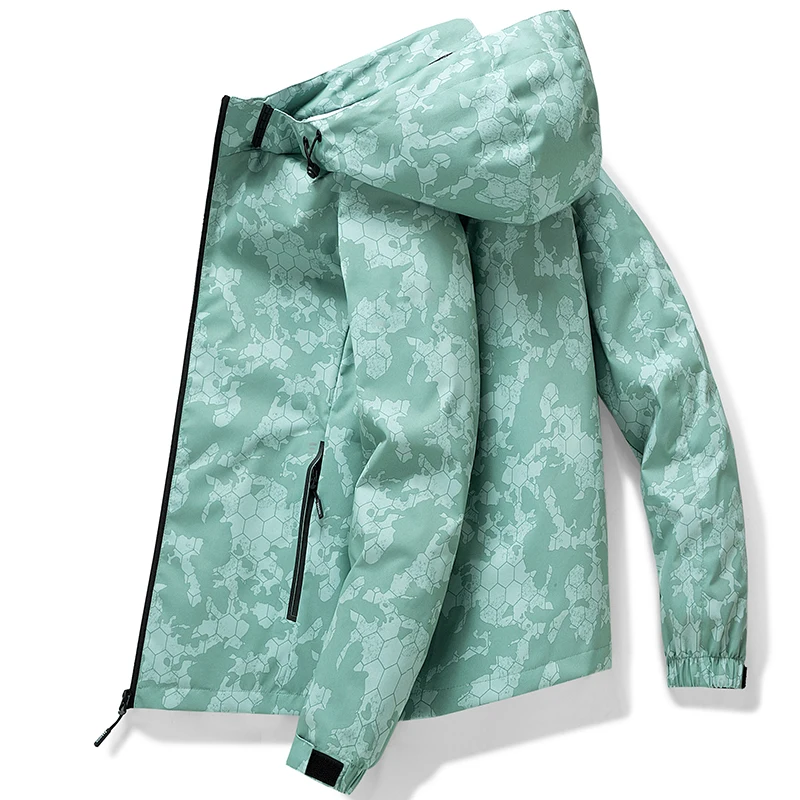 2024 Spring Men's Jacket Outdoor Hiking Bike Waterproof Hunting Camouflage Hooded Coat Casual Fashion Couple Windbreaker