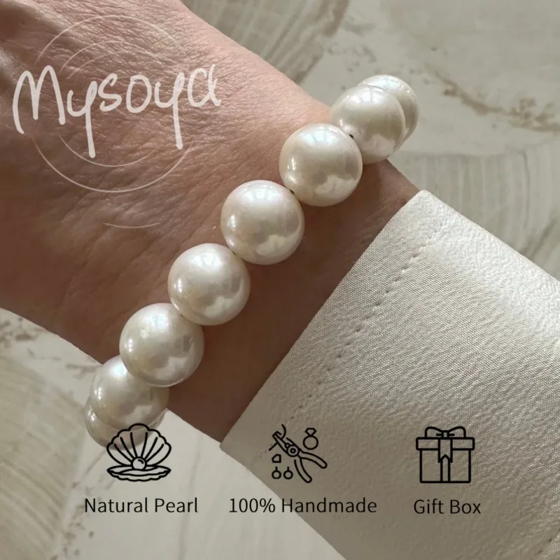 

MYSOYA Круглый браслет Эдисона с белым жемчугом 9-11 мм с подарочной коробкой для него/е дня рождения/свадьбы/Рождества/Новый год/подарок на годовщину