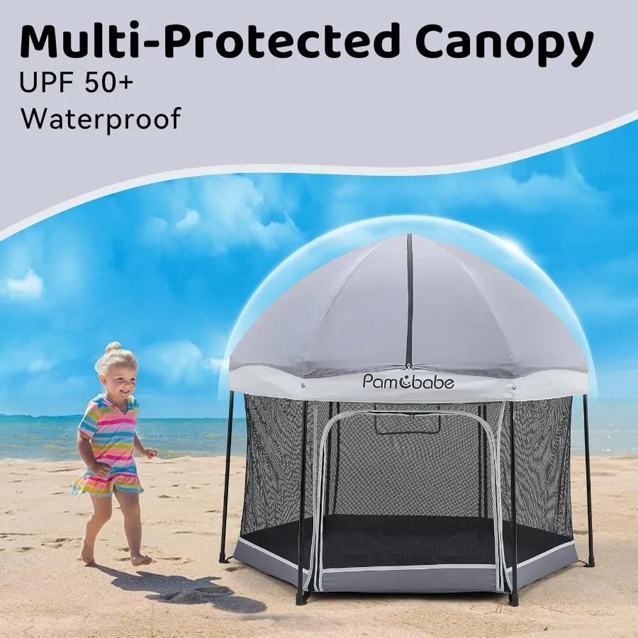 Box per bambini con baldacchino di protezione solare per uso interno ed esterno Cortile da gioco sicuro per neonati e bambini piccoli con porta con cerniera