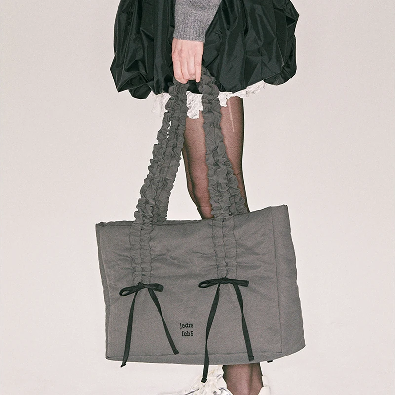 

Pleated Bow Bag for Women New Trendy Fashion Korean Tote Bag Large Capacity Handbag