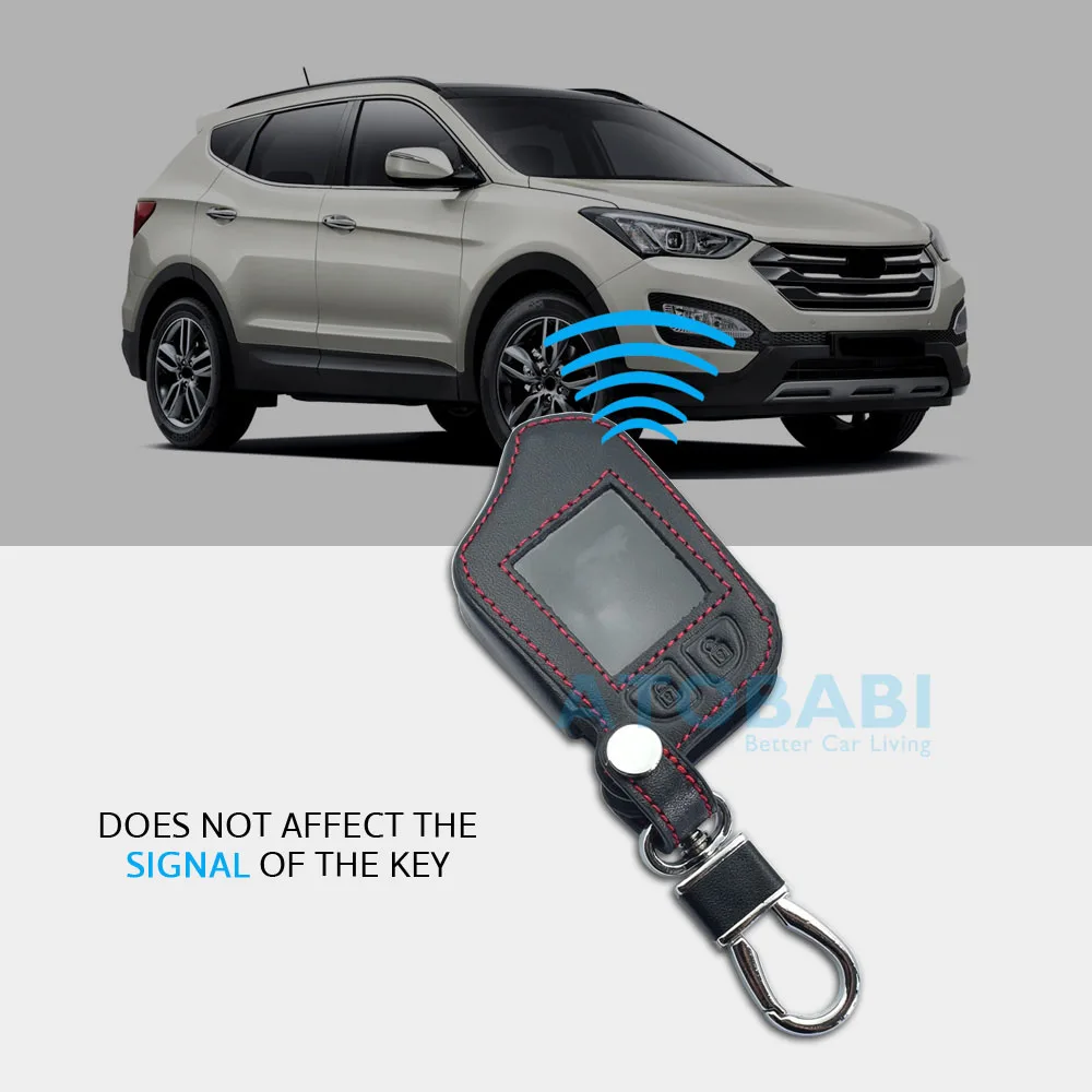 Leather Car Key Cover For Scher-Khan Magicar 13 14 M13 M14 M110AS 2 Way Car Alarm LCD Remote Controller Keys Bag Keychain Case