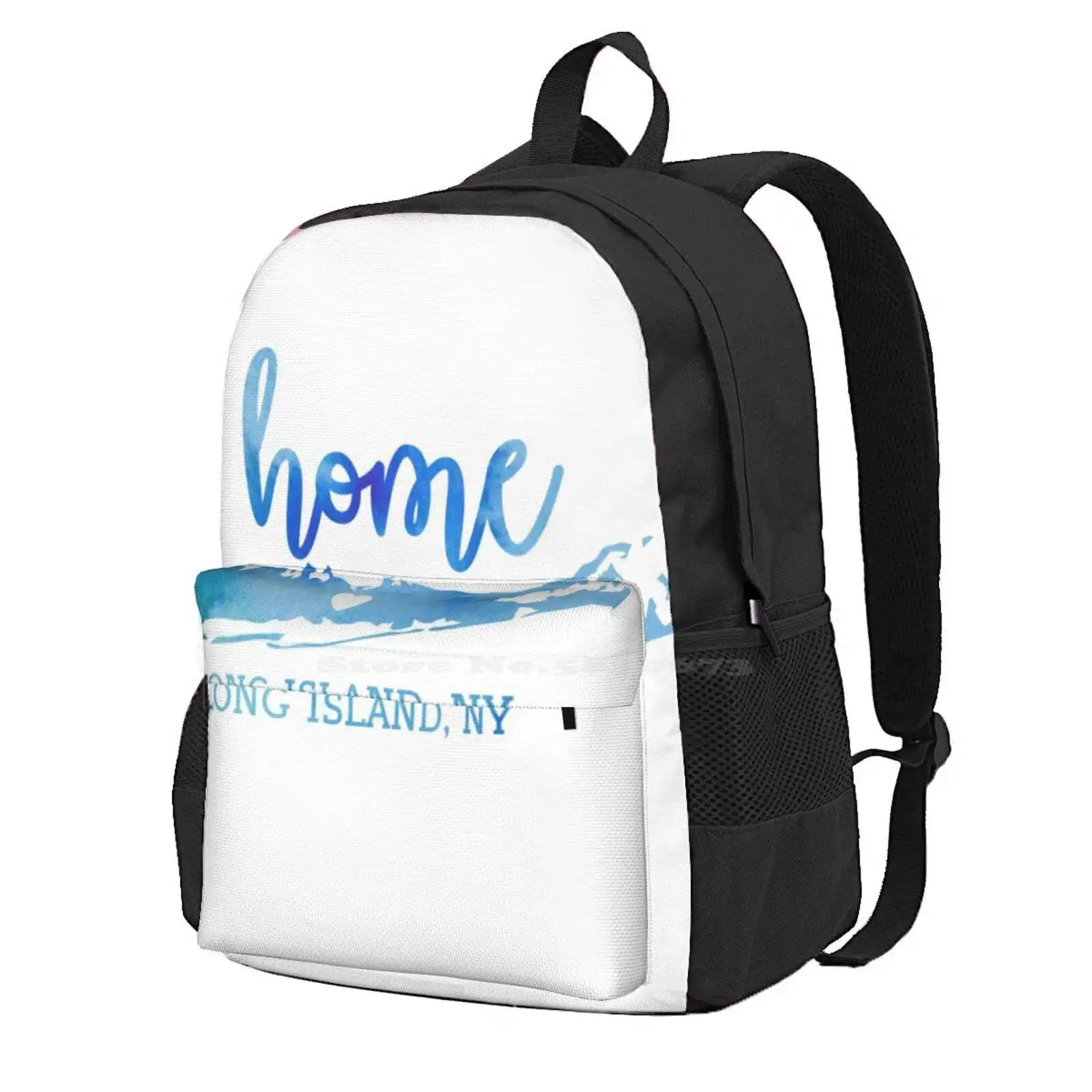 

Long Island Home Hot Sale Schoolbag Backpack Fashion Bags Long Island Ny New York Suffolk Nassau Island Life Blue Watercolor