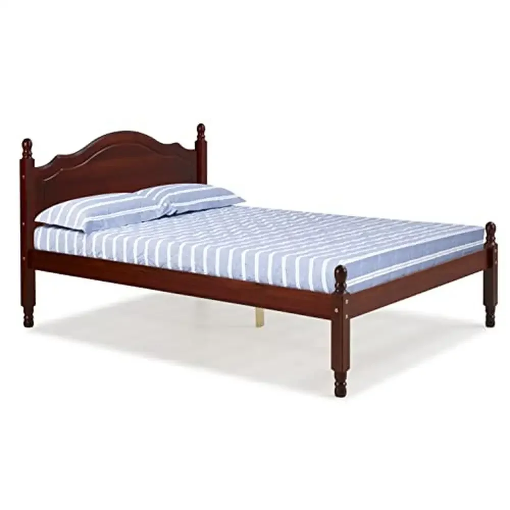 Solid Wood Full Size Panel Headboard Platform Bed Mahogany Stained 12 Slats Included Sturdy Contemporary Design Optional Drawers