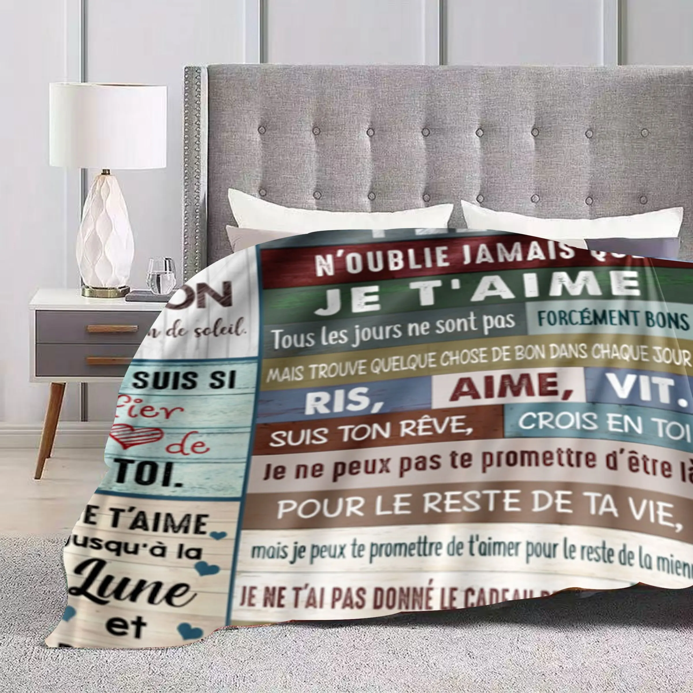 Customize 1pc Dad's Gift to Daughter - French Love Messages Throw Blanket, Soft Lightweight All-Season Couch Bedspread for Girls