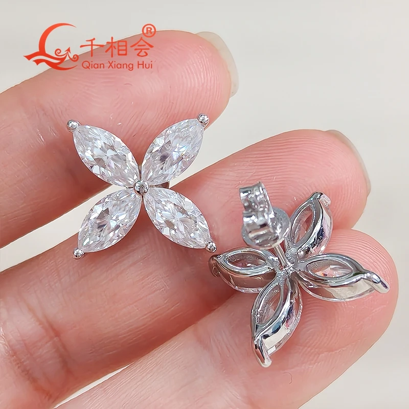 

S925 Silver Marquise Shape 4.5*9mm White Moissanite Stone Ear Stud Earring for Women Wedding Jewelry Gift for Dating