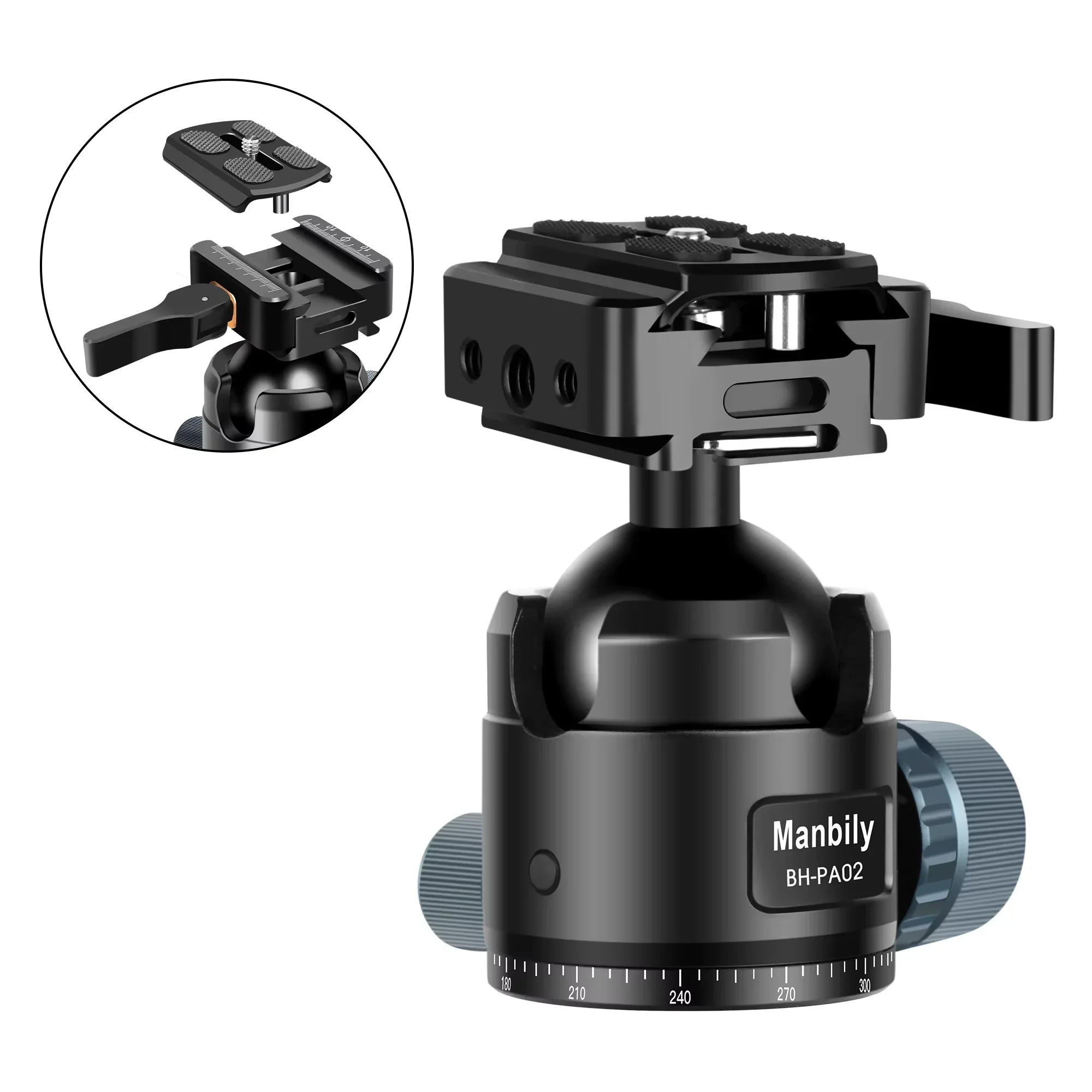 BH-PA02 Aluminum Saddle Rest Clamp with Arca  Quick Release Plate Tripod Ball Head Mount for Shooting Sticks
