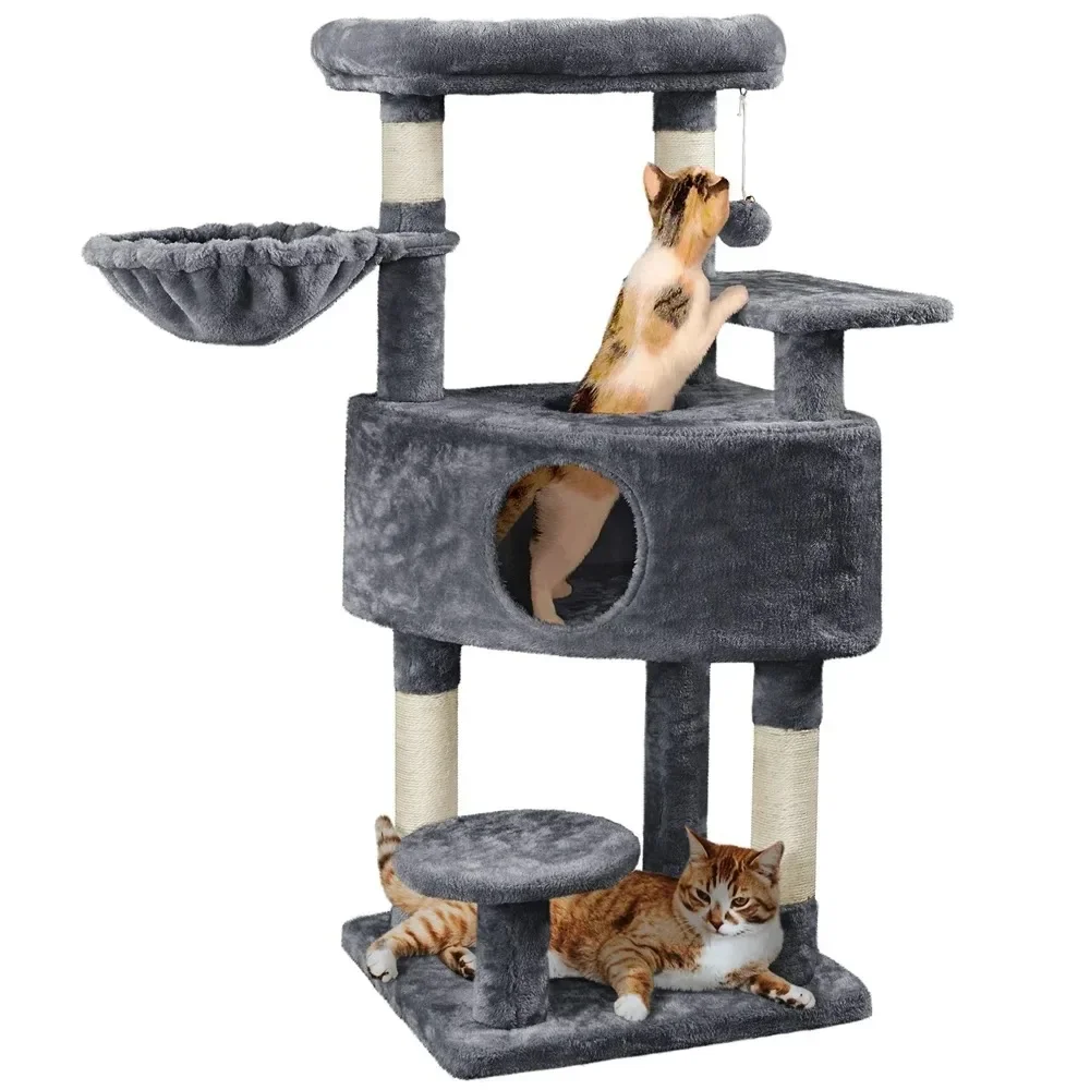 

Tower for Cats Dark Gray Free Shipping Multilevel Plush Cat Tree Indoor Activity Tower With Condo Pet Toys Towers Supplies Large