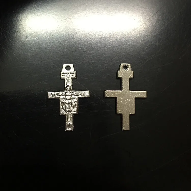 50 pcs mini charms Catholic Religious Gifts St. Saint Francis Assisi San Damiano Tau Cross Crucifix crosses charm for bracelet