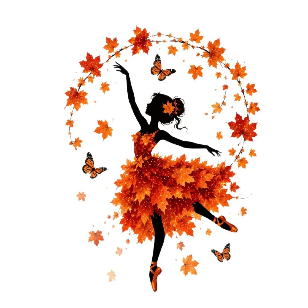 Adhesive-Free Autumn Ballerina Window Cling Aesthetic Waterproof Dancer Silhouette Window Sticker Vibrant Color PVC Static