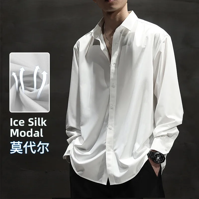 

Летняя мужская верхняя одежда из ледяного шелка Thin Long Sve White irt, свободная модальная одежда большого размера, элитная драпировка irt Faion Urb...