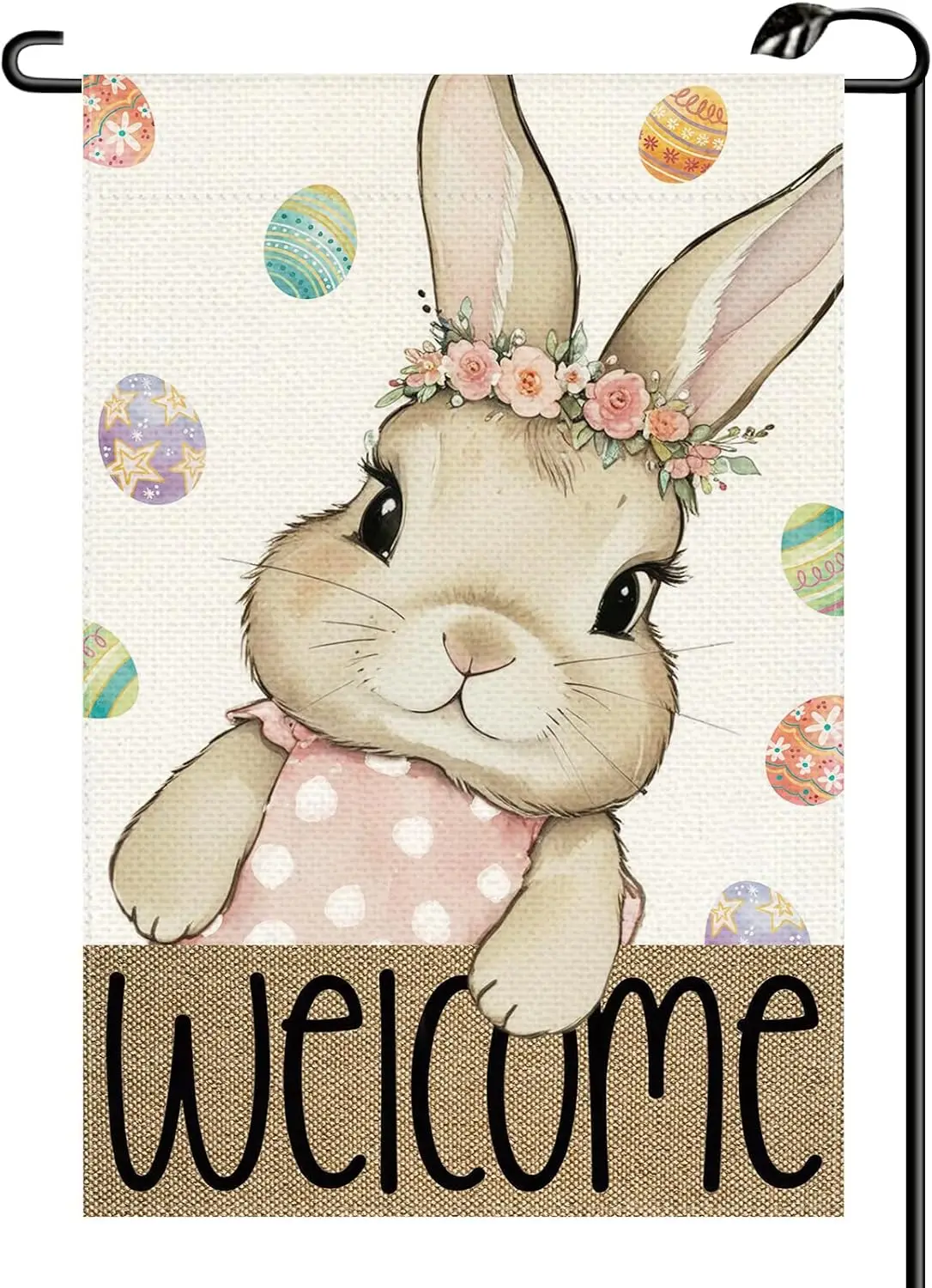 Bandera de jardín con diseño de conejito de Pascua, 12x18 pulgadas, vertical, de doble cara, con bonitos huevos de Pascua, pequeñas banderas de bienvenida, decoración exterior para casa de campo, YYQ