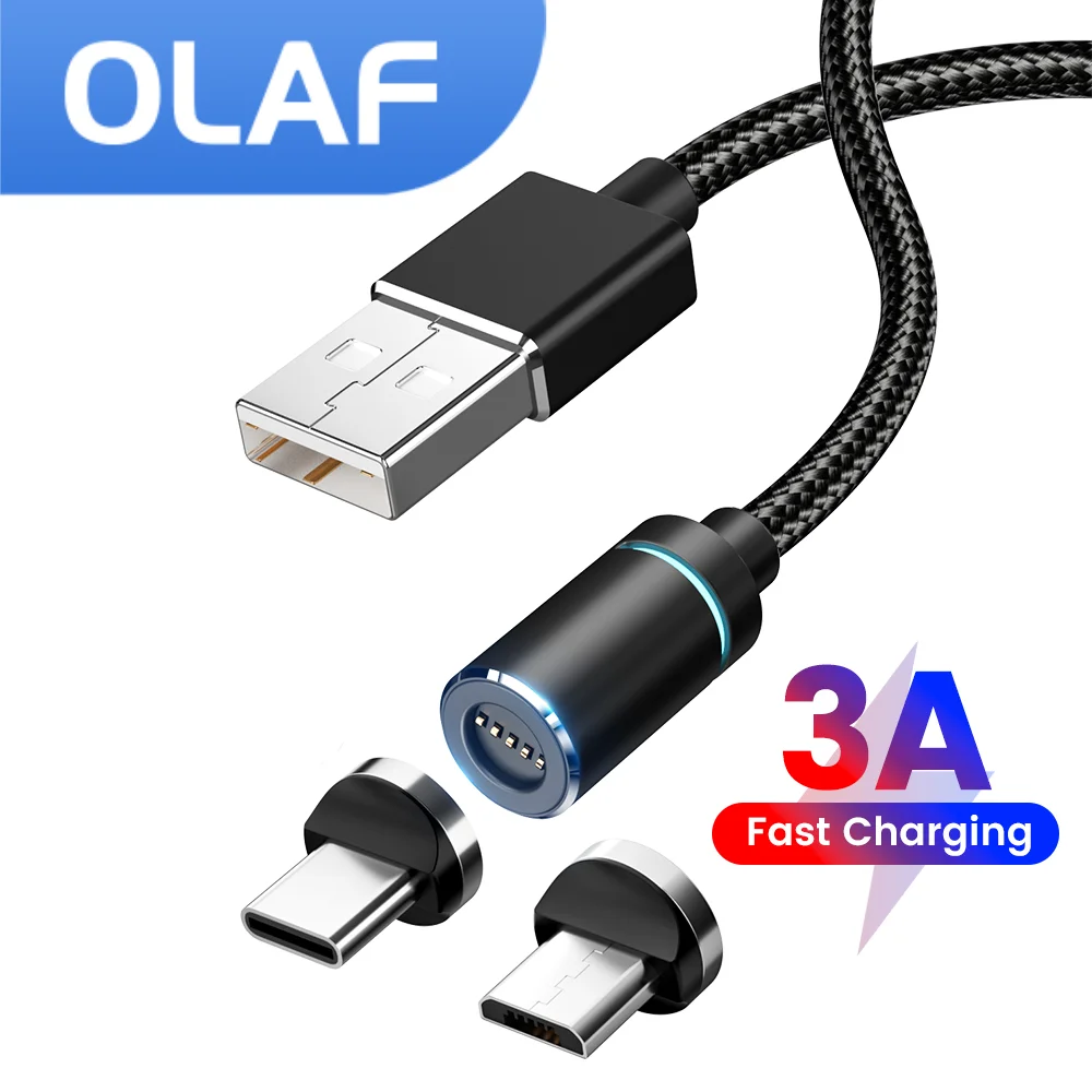 Olaf Magnetic USB Cable Micro USB Type C 3A Fast Charging Magnet Cable For iphone Xiaomi Huawei Samsung USB C Data Cord Wire