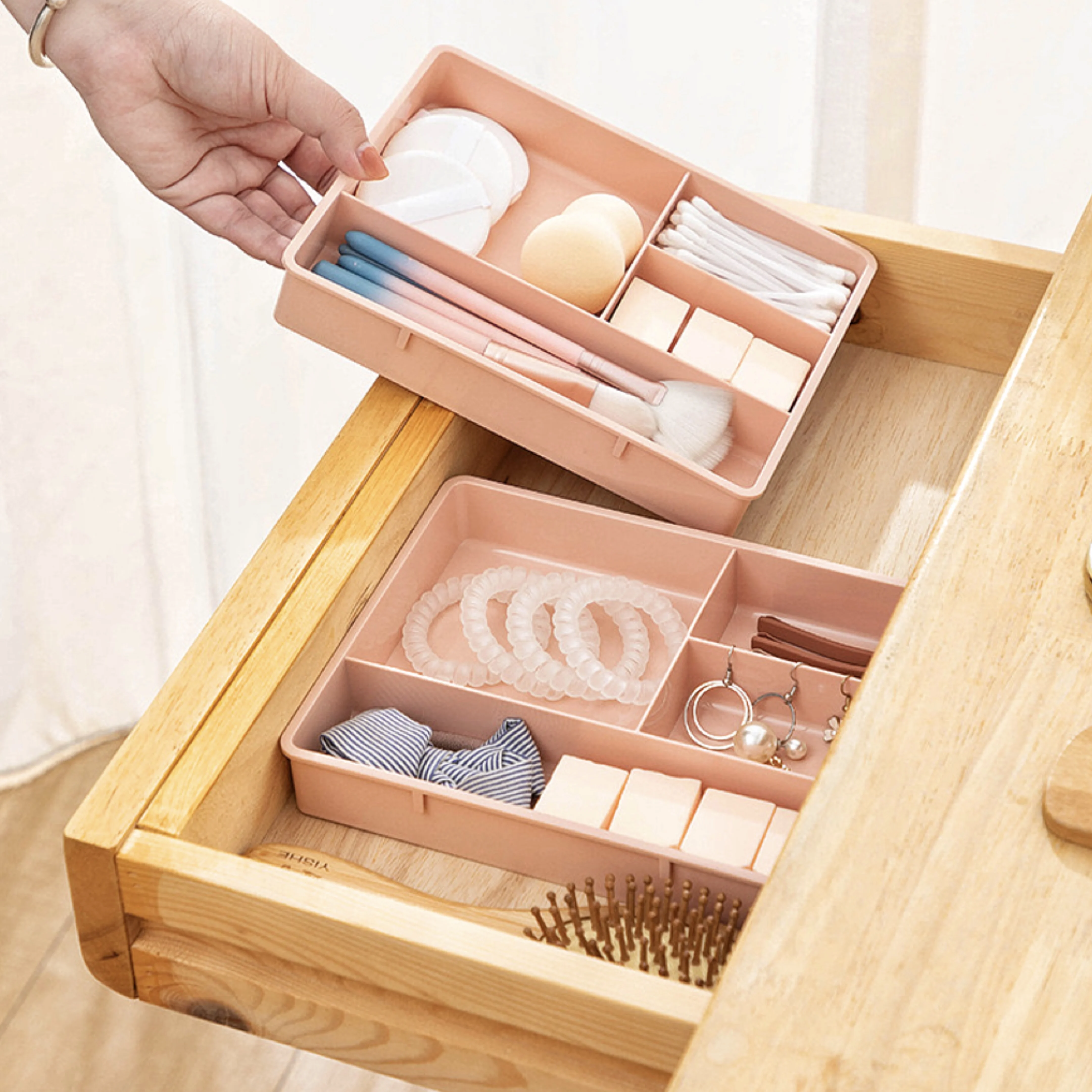 Multi-cell Storage Box Tray Desk Drawer Organizer Stackable Dressing Table Jewelry Organizer Makeup Organizer for Home Office