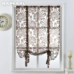 Kitchen short curtains jacquard roman blinds floral white sheer panel blue tulle window treatment door curtains home decor