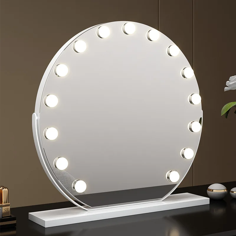 LED con specchio per il trucco a lampadina, specchio per il trucco da tavolo circolare con luce di riempimento intelligente, specchio per il trucco con luce di riempimento ad alta definizione
