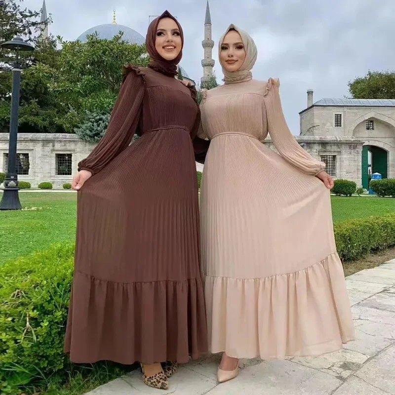 Robe Longue Plissée pour Femme Musulmane, Abaya, Dubaï, Hijab, Turquie, Pull, Mode, Vêtements Islamiques, Kaftan, Nouvelle Collection