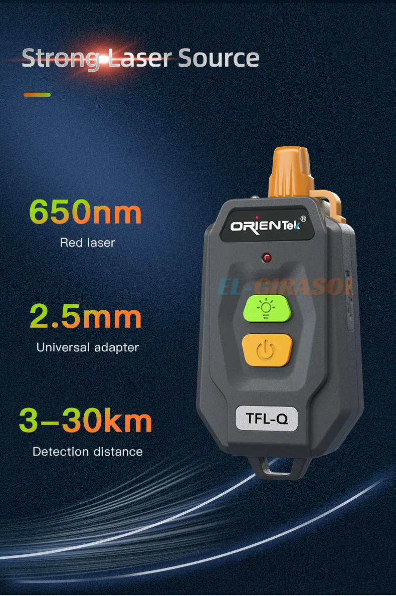 Orientek localizador visual de falhas 30km 20km vfl bulid-in led mini vfl 30mw 20mw testador de cabo de fibra óptica fonte de luz vermelha sc/st/fc