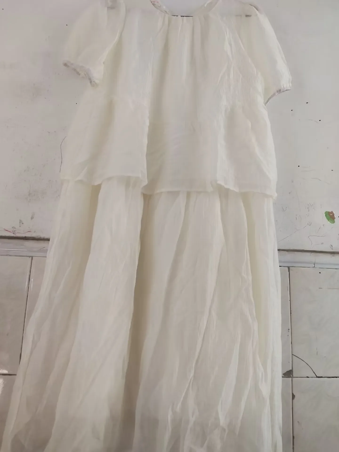 Vestido de maternidad holgado para mujer embarazada, prenda de dos piezas, manga abombada, cuello redondo, volantes, retazos, estilo coreano, a la moda, Verano