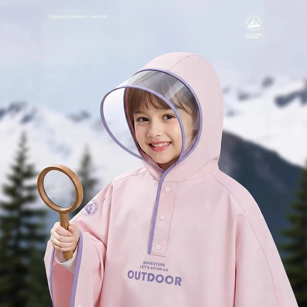 Children's Cape Style Raincoat Outdoor Cycling PVC Waterproof Raincoat Big Brimmed Fashion Students Attending School Raincoat
