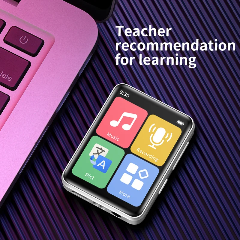 Buen mini reproductor de MP3 portátil, reproductor de música pequeño Bluetooth con pantalla táctil Walkman D2 para aprendizaje de estudiantes