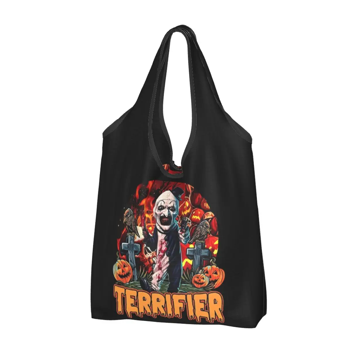 Halloween Clown Horror Movie Terrifier Portable Tote Shopping Bags Foldable Shopper Bag Groceries Handbag Shoulder Bag