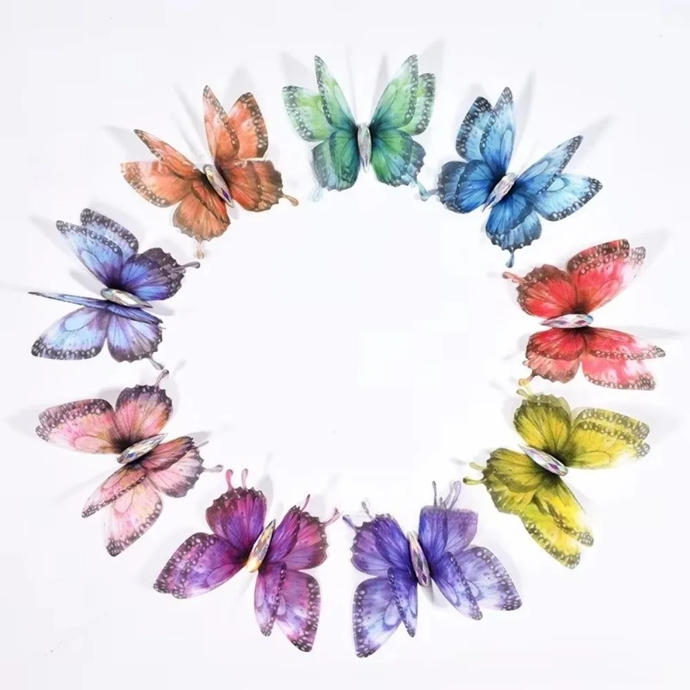 50Pcs 3D Organza Fabric Butterfly Appliques Double-layer Colorful Chiffon Tulle Butterfly Patches Translucent