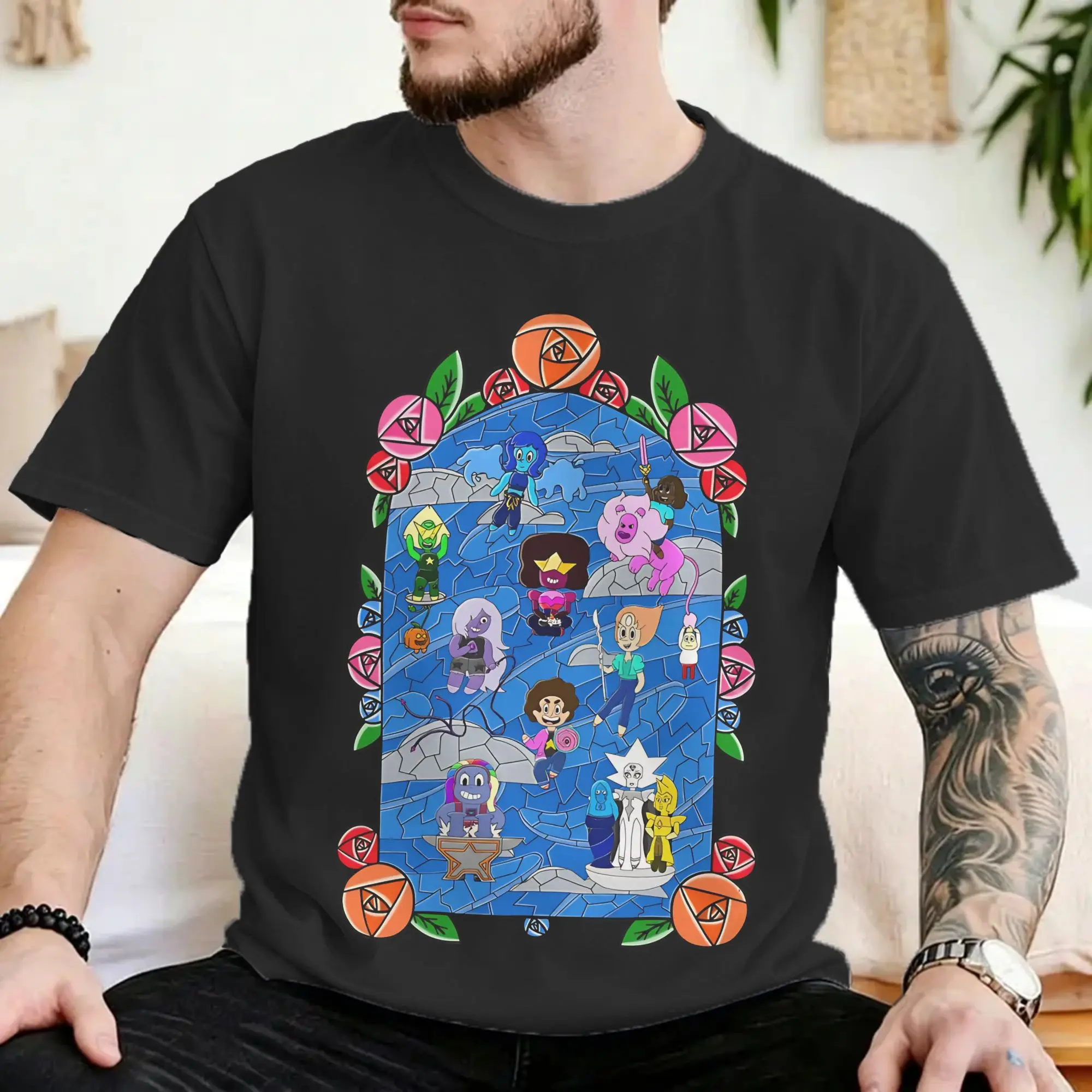 Camiseta masculina e feminina com peridoto e lápis-lazúli, Steven-Universed, 100% algodão, camiseta engraçada de manga curta com gola redonda, camiset