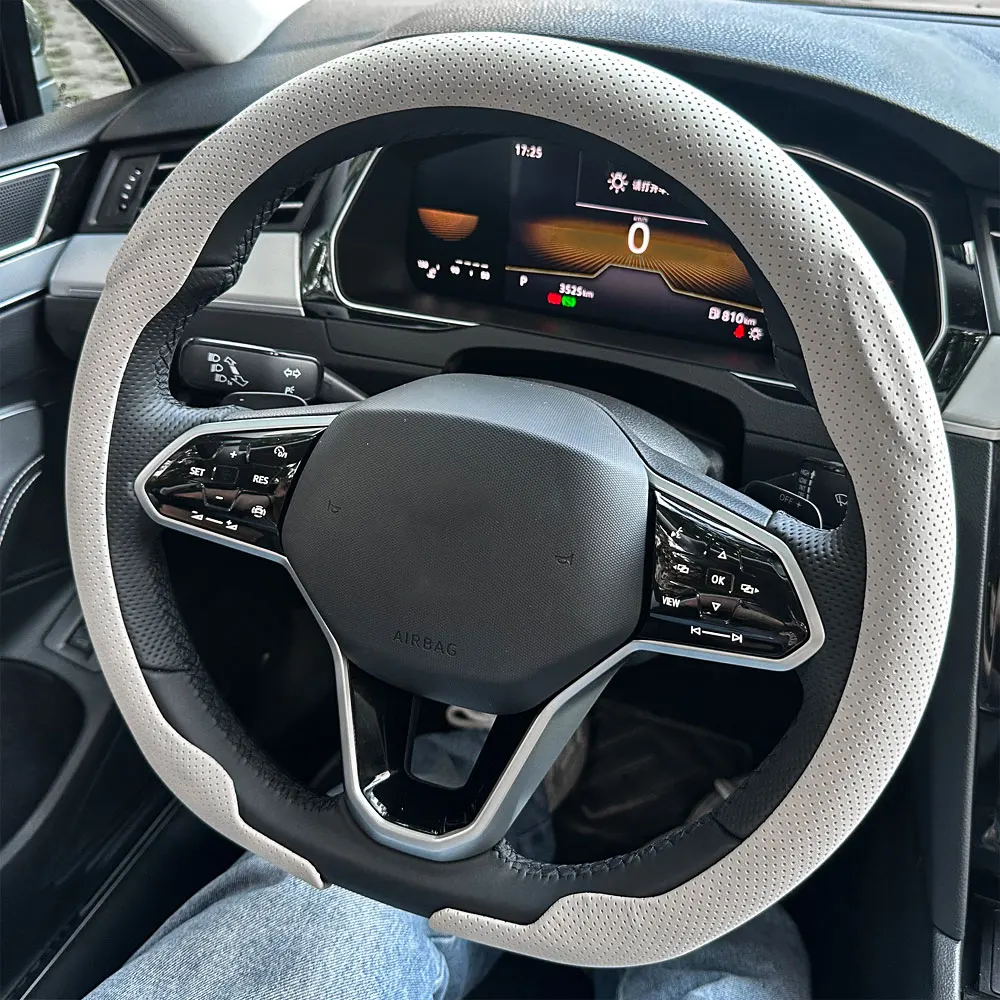 Leder D-Cut Auto-Lenkradbezug Ultra-Dünn Atmungsaktiv Rutschfest D-Form Sport Auto-Lenkradschutz Zubehör – Detail 1
