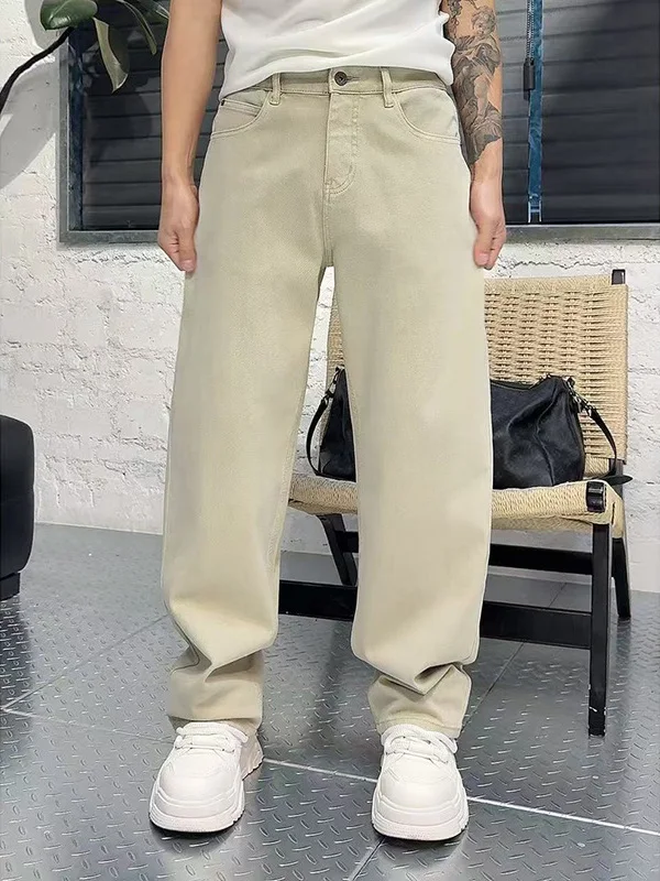 

Spring 2026 Men's Loose Fit Straight Leg Vintage Waed Denim Jeans Faion Urban Casual Sle mid Waist Zipper Closure