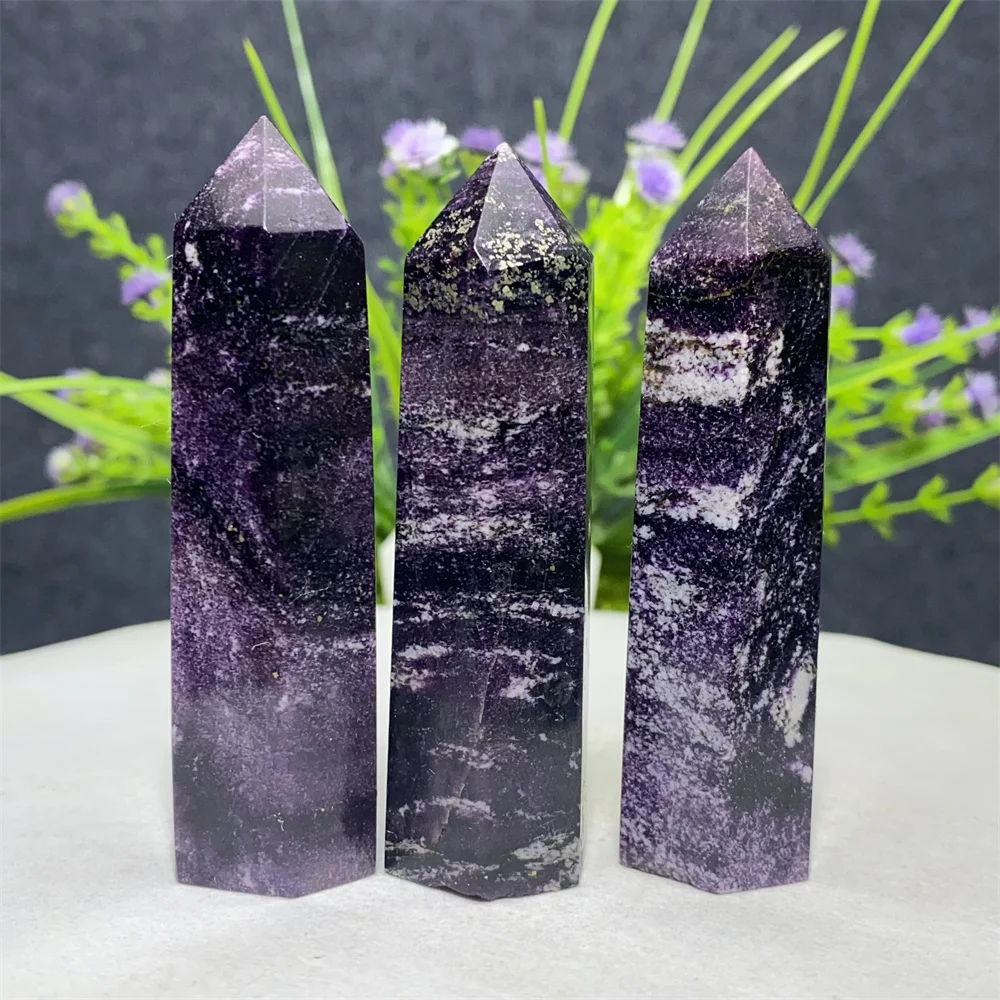 Purple Lepidolite  Copper Pyrite Symbiotic Crystal Mineral Energy Tower Meditation Healing Wand Home Decoration Gift Stones