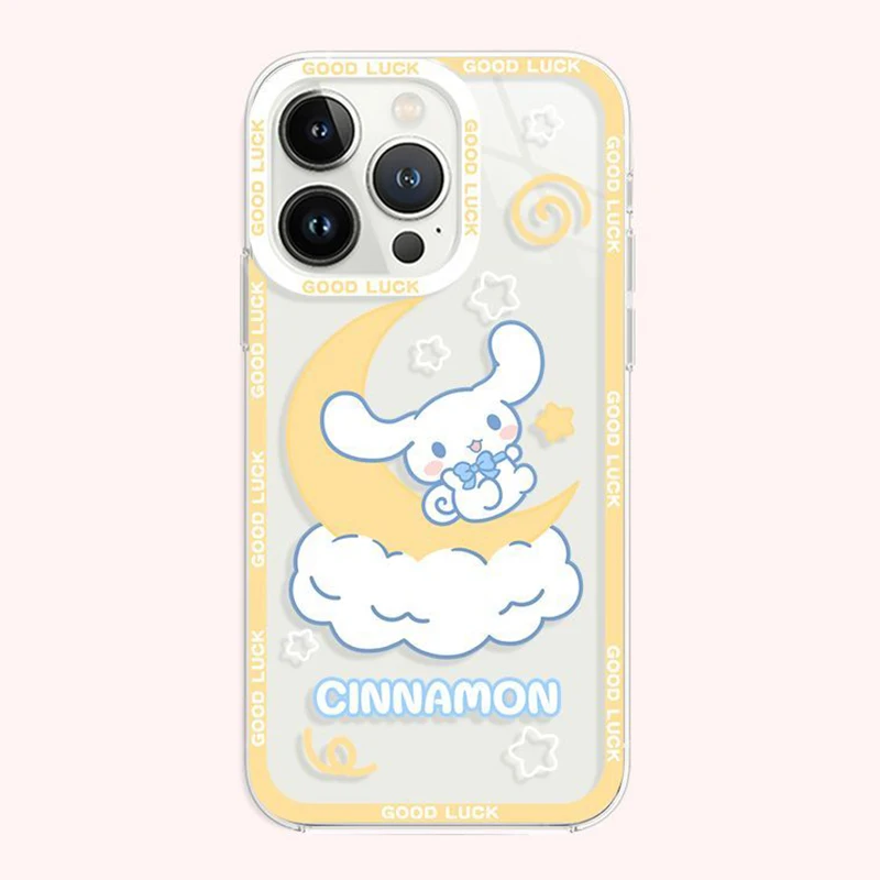 Lovely Sanrio Cinnamoroll Phone Case For Iphone 15 14 13 12 11 Pro Max 7 8 Plus X XR XS Max Girl Gift Transparent Phone Cover