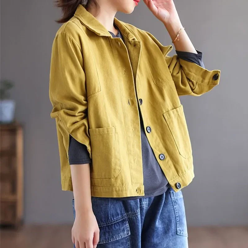 

Ladies New Long Sleeved Tops Coat Spring Autumn Female Loose Large Lapel Long Sleeved Jacket Women Solid Color Short Outerwear