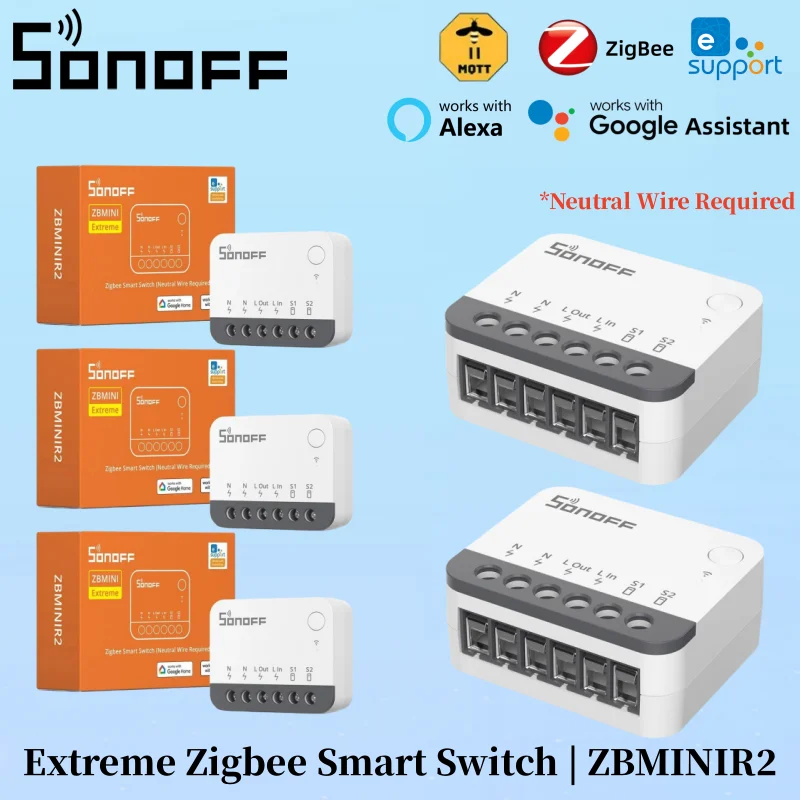 SONOFF ZBMINIR2 Extreme Zigbee3.0 Smart Switch Detach Relay Zigbee Hub is Required Smart Home Timer Work With Alexa Google