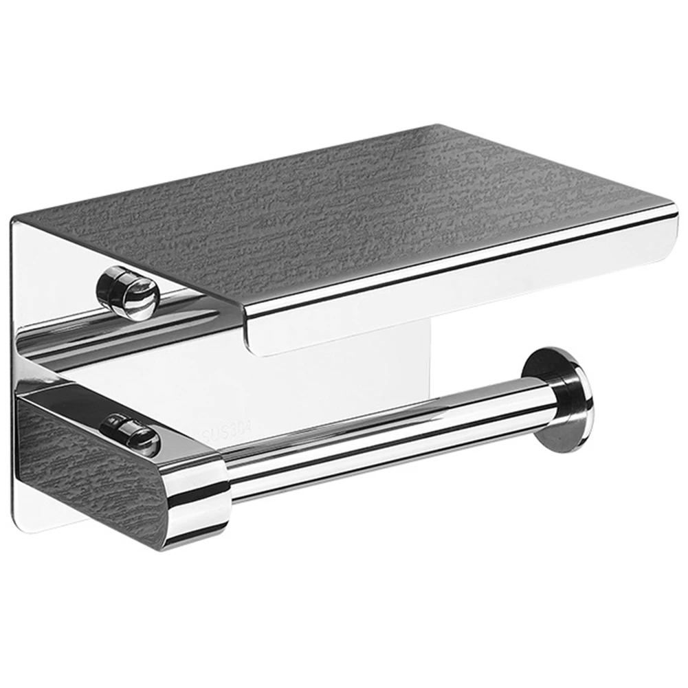 304 Stainless Steel Toilet Paper Holder with Phone Shelf, Bathroom Tissue Holder Toilet Paper Roll Holder