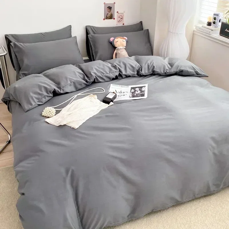 Solid color home duvet cover, skin friendly fabric, single layer large comfortable side zipper single piece duvet cover