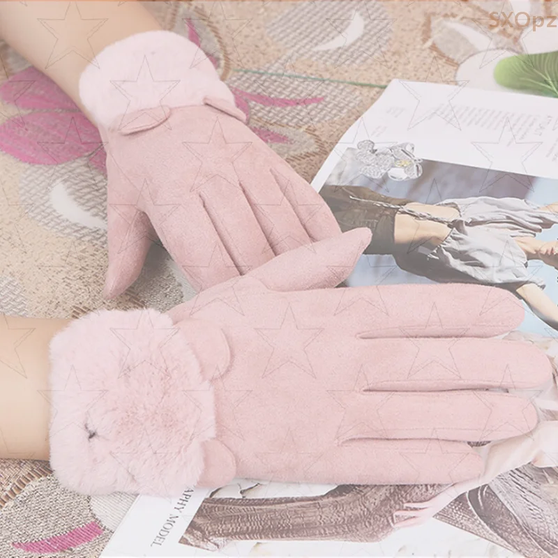 น่ารักผู้หญิงถุงมือฤดูใบไม้ร่วงฤดูหนาวขี่จักรยานกีฬากลางแจ้งถุงมือWindproofเย็บปักถักร้อยหน้าจอสัมผัสFull Fingerถุงมือ