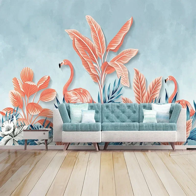 Custom 3D Mural Wall Wallpaper Modern Hand Painted Tropical Plant Flamingo For Living Room Bedroom Home Decor Papel De Parede