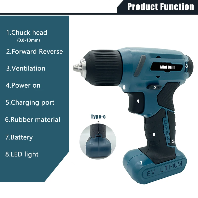 SHENHAOXU 8V Cordless Electric Screwdriver Mini Drill Portable Electric Drill Lithium Battery Operated Rechargeable Power Tools