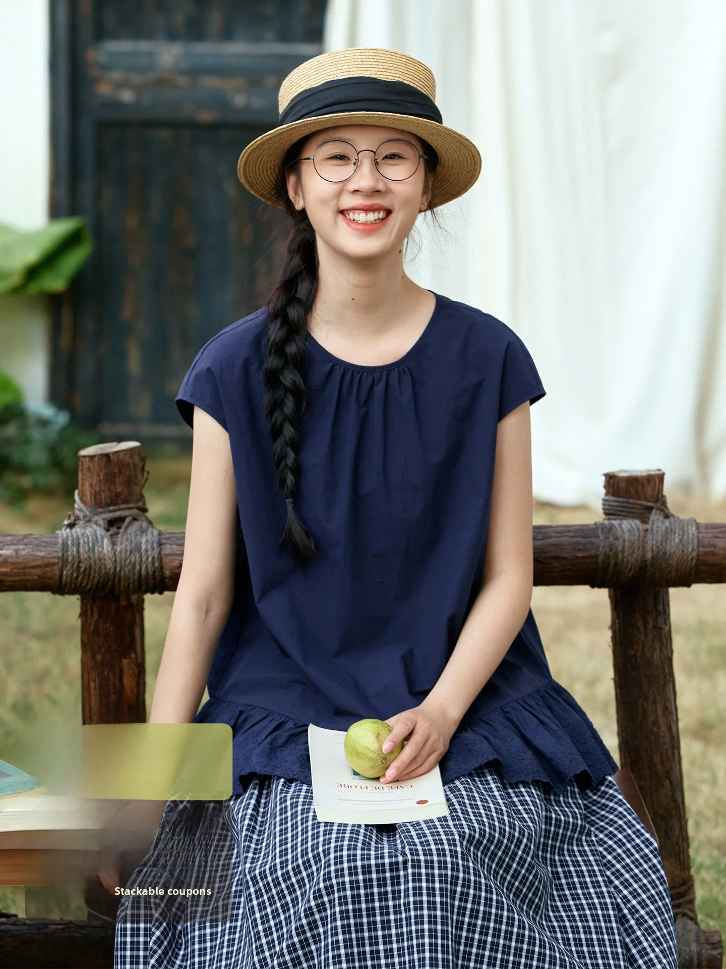 

Original Japanese Style Pure Cotton Embroidered Ruffle Collar Casual round Neck Women's Shirt Summer Lightweight Versatile Top