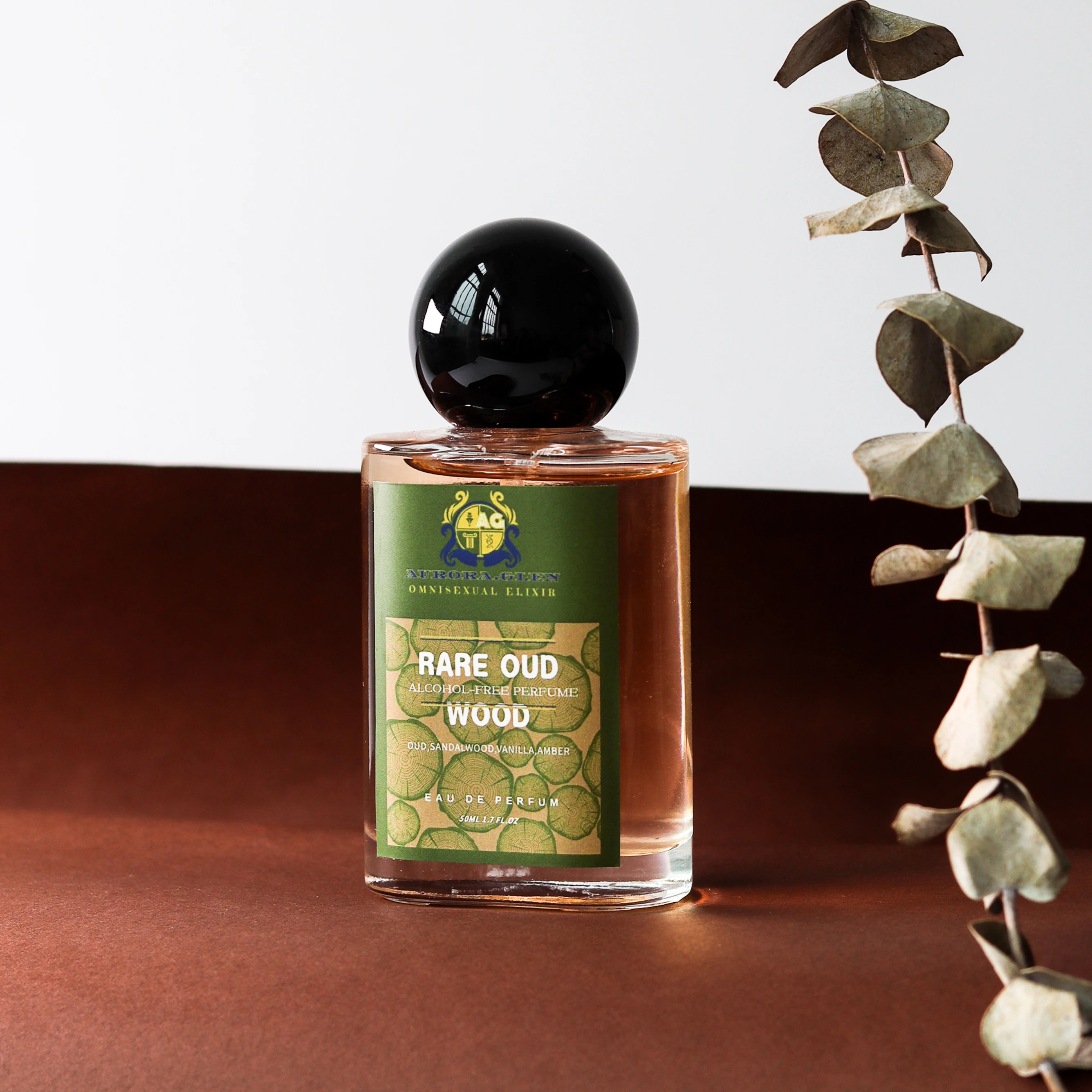 Fragancia de marca EDP Woody unisex de madera rara sin alcohol con perfume de larga duración de ámbar de sándalo Oud para día y noche