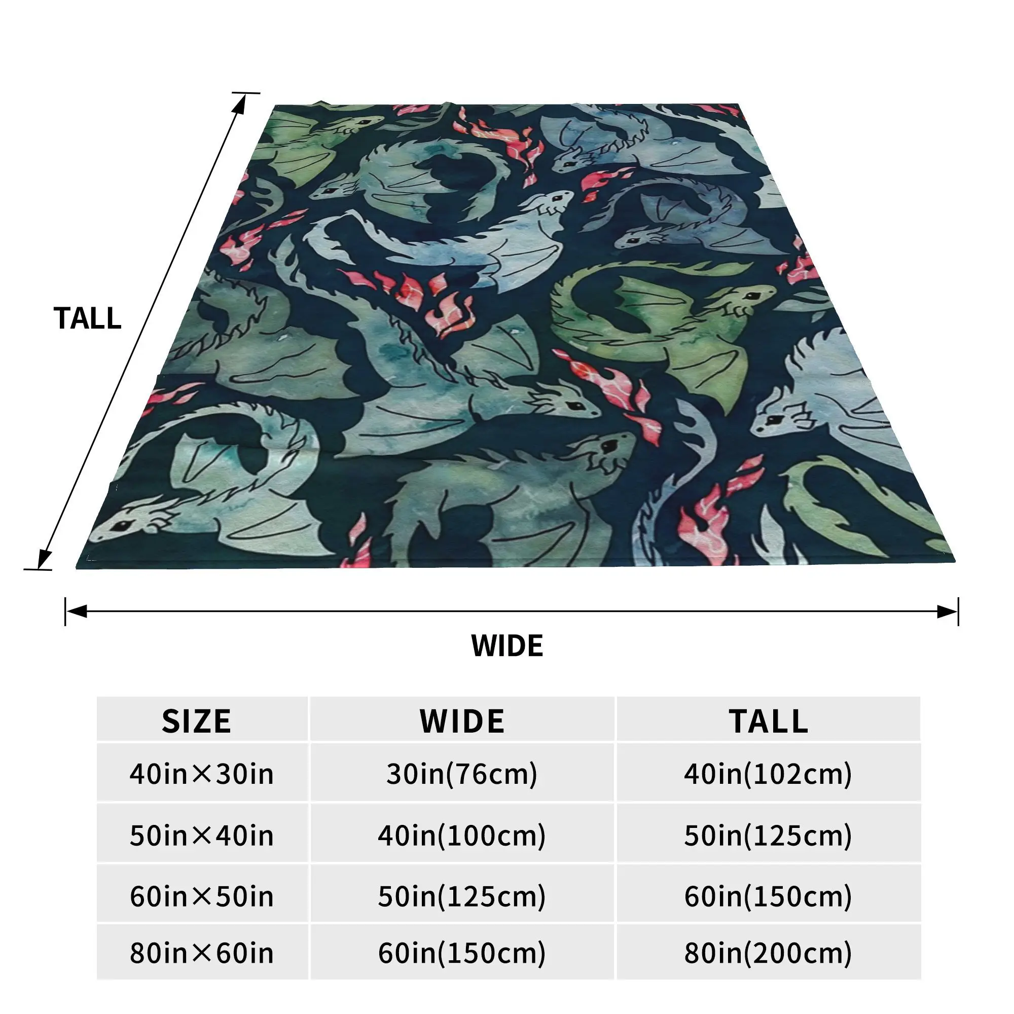Dragon Fire Dark Blue And Green Blanket Soft Warm Flannel Throw Blanket Plush for Bed Living room Picnic Travel Home Couch