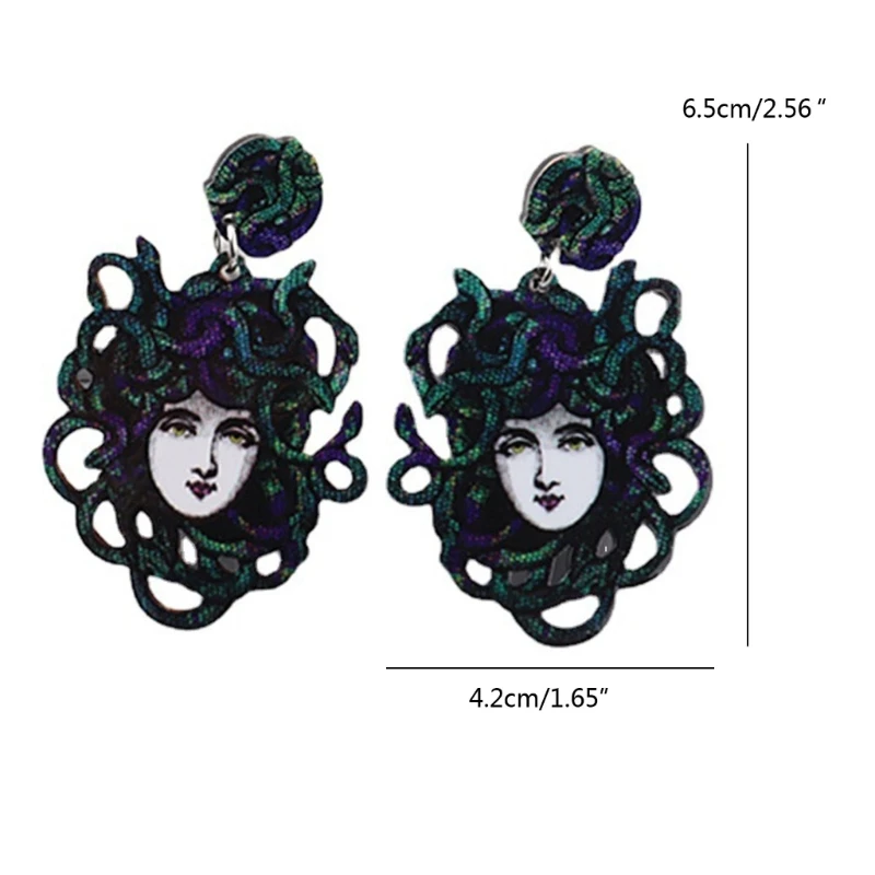 Devil Medusa-Snake Head Acrylic Earrings for Women Cool Mythology Gorgon Snake Hair Drop Earrings Gothic Jewelry Gift