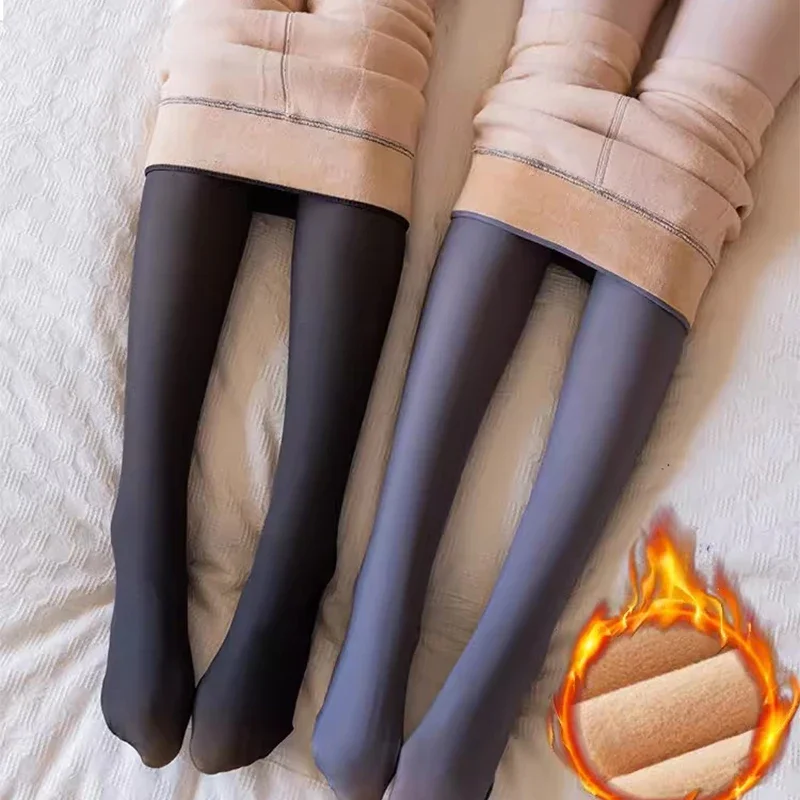 Women's Fleece Tights Ladies Warm Winter Tights Leggings Thick Fleece Panty Fake Translucent Pantyhose Thermal Stockings Woman