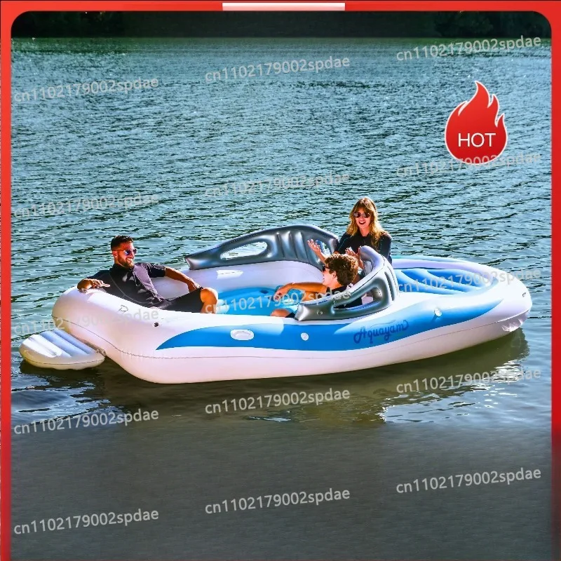 6 Person Inflatable Speed Boat Floating Water Island Multi Use Party Recreation Equipment for Lake Bay Coast