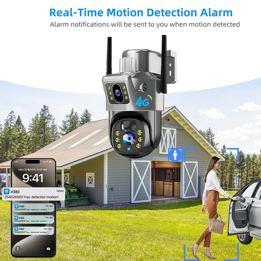 V380 PRO 12MP 4G Outdoor Security Camera Auto Tracking 6K Night Vision Dual Lens PIR CCTV Security Protection