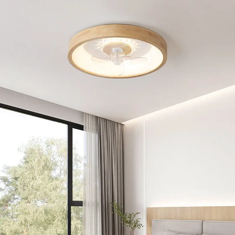 Nordic Solid Wood Acrylic Ceiling Fan Lamps Japanese Style Restaurant Bedroom Household Invisible Silent LED Ceiling Fan Lights