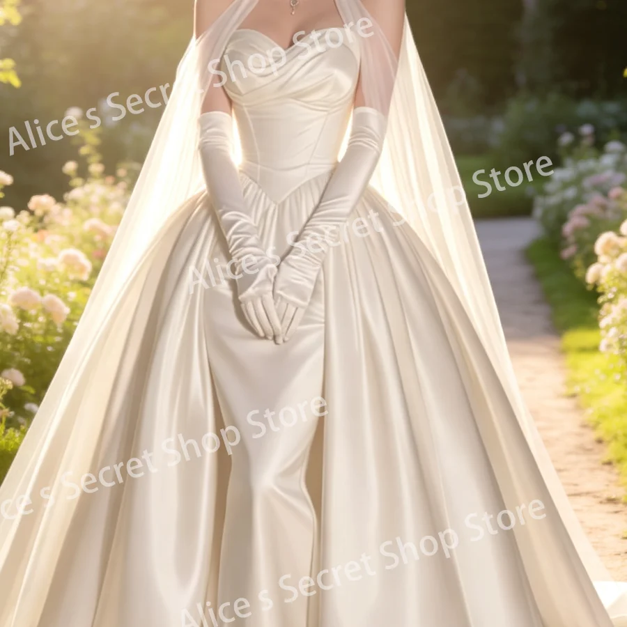 Elegant Sweetheart Satin Sleeveless Basque A-Line Bride Wedding Dresses Bridal Gowns Customized